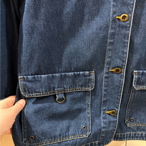 Vintage Women's Blue Denim Jacket with Red Plaid Lining - Picture 3 of 5